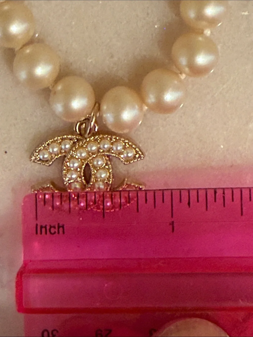 CHANEL Pearl Necklace with Gold CC Crystal Pendant